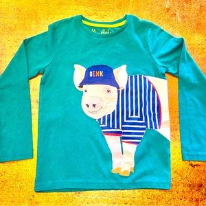 Mini Boden Long sleeve Pig Applique’ T-shirt. Size 7-8